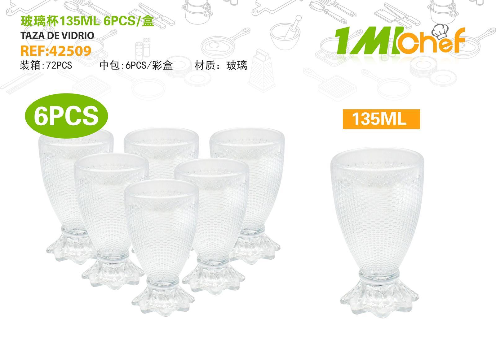 Vaso de vidrio, 135 ml, 6 piezas, ref. 42509