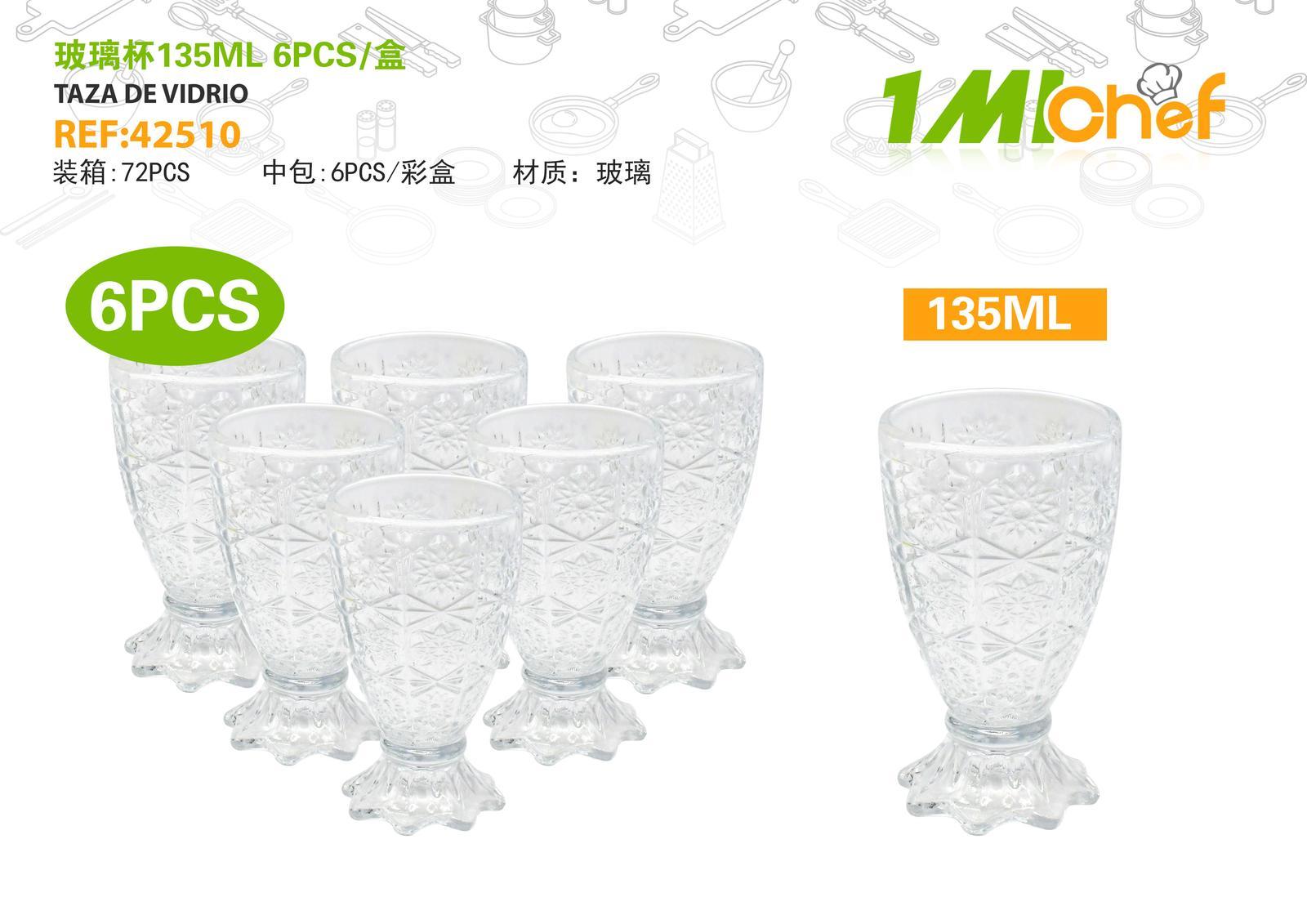 Vaso de vidrio, 135 ml, 6 piezas, ref. 42510