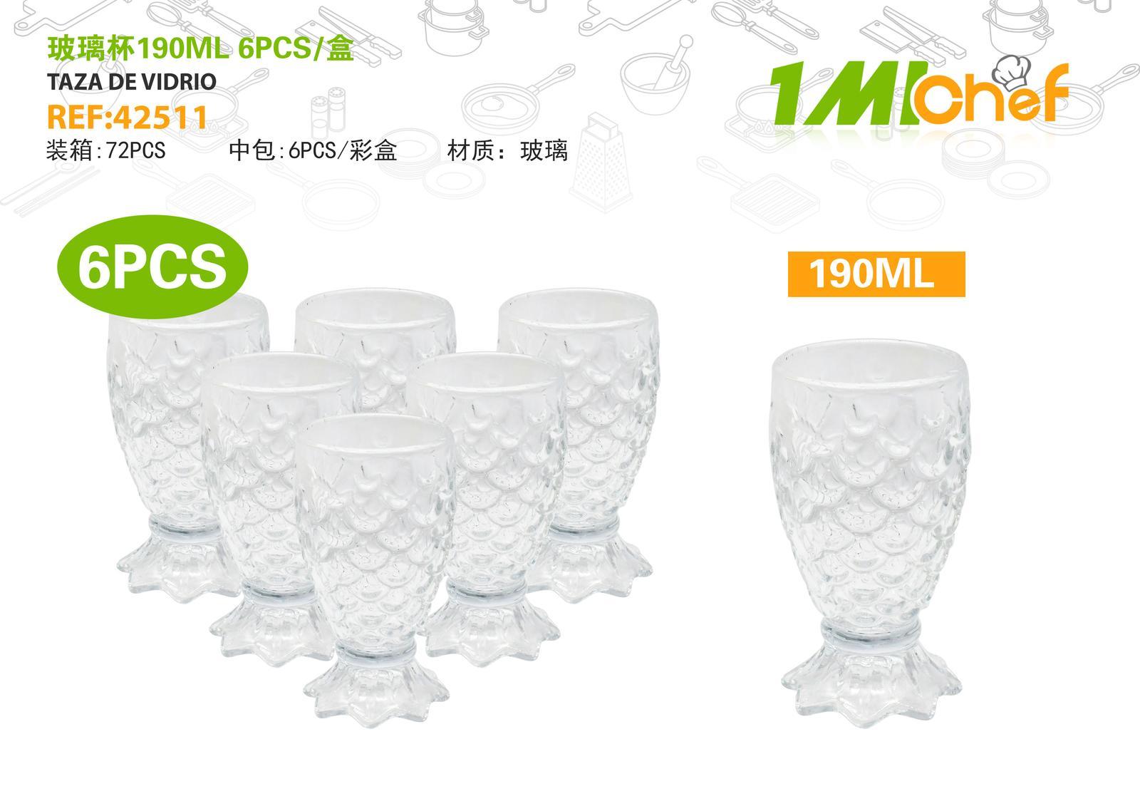 Vaso de vidrio, 190 ml, 6 piezas, ref. 42511