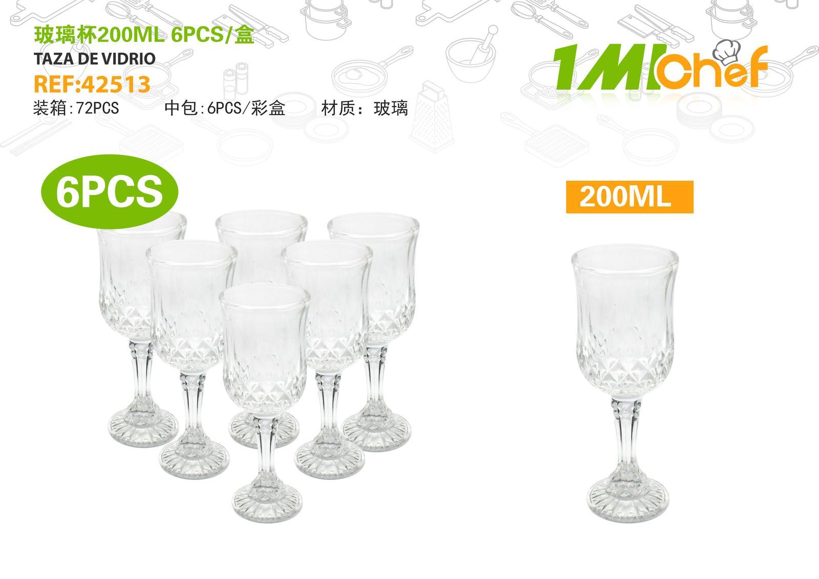 Vaso de vidrio, 200 ml, 6 piezas, ref. 42513