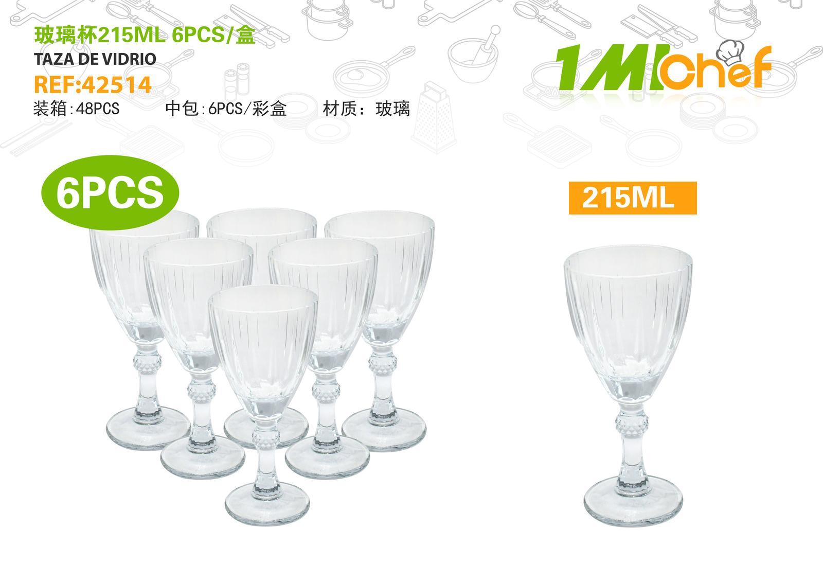 Vaso de vidrio, 215 ml, 6 piezas, ref. 42514