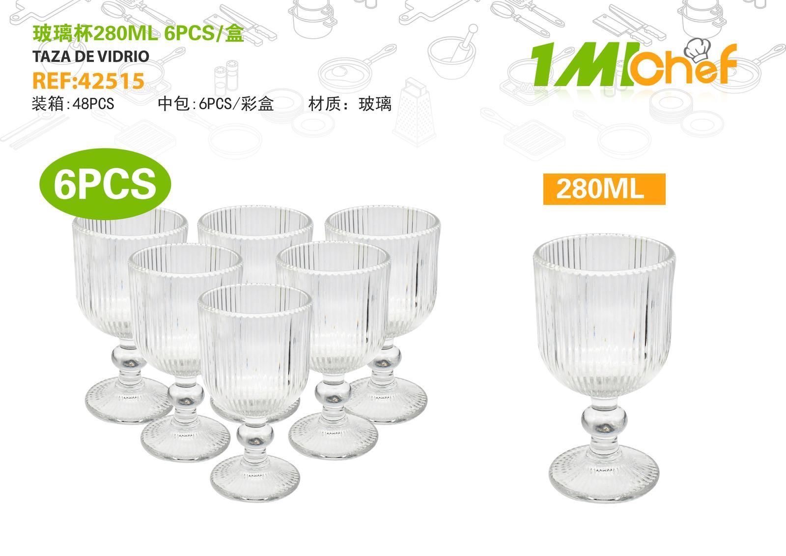 Vaso de vidrio, 280 ml, 6 piezas, ref. 42515