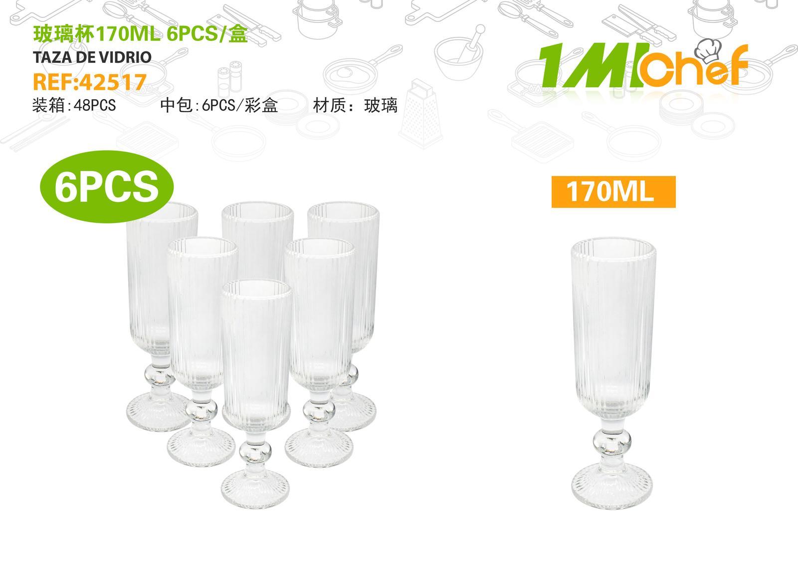 Vaso de vidrio, 170 ml, 6 piezas, ref. 42517
