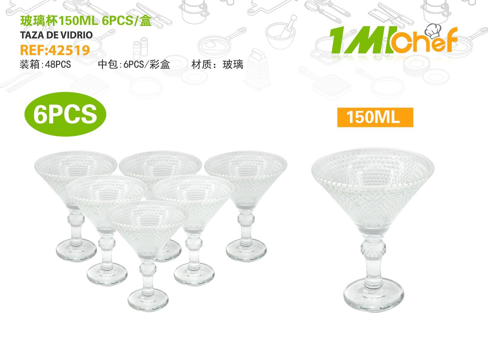 Vaso de vidrio, 150 ml, 6 piezas, ref. 42519
