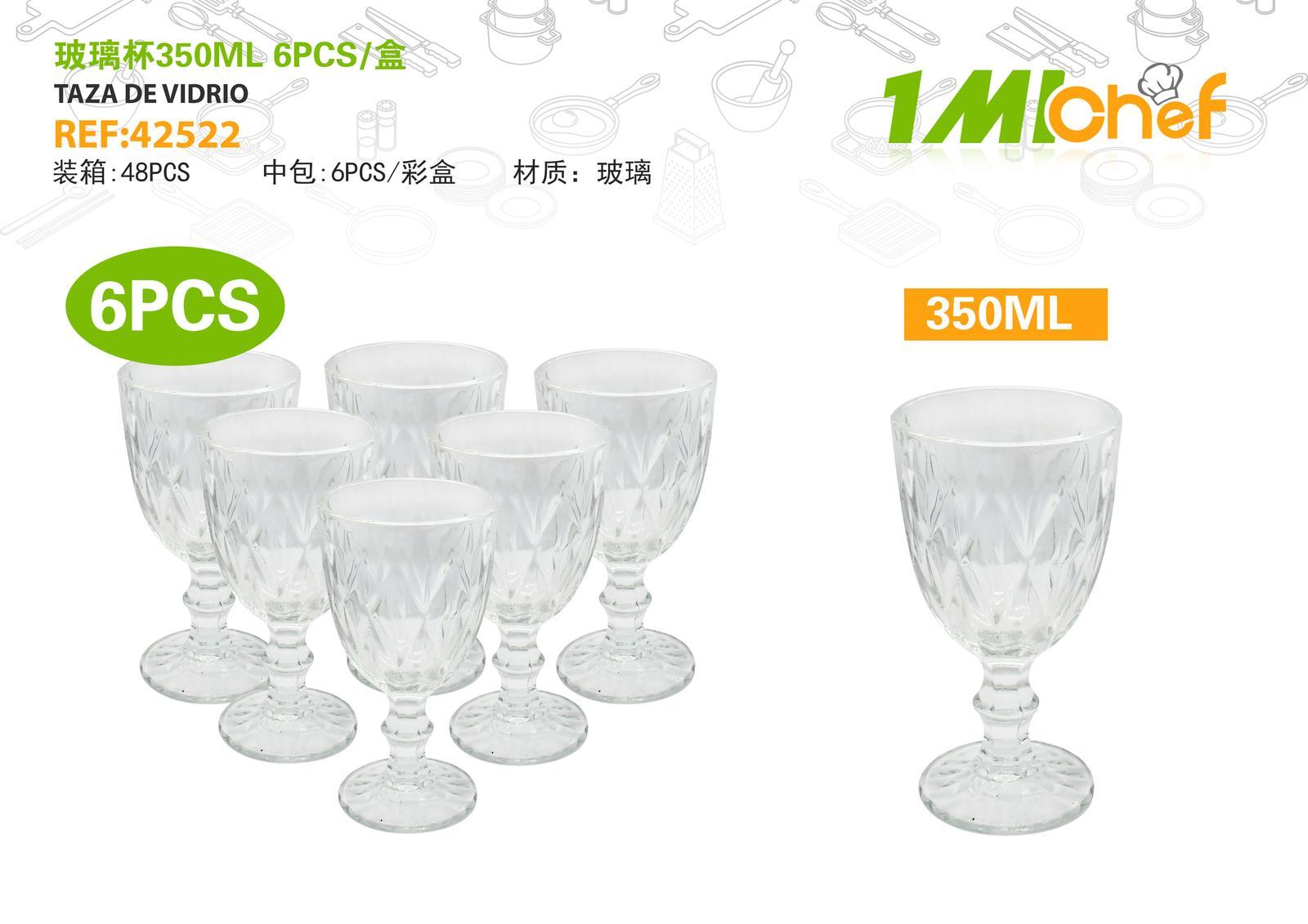 Vaso de vidrio, 350 ml, 6 piezas, ref. 42522