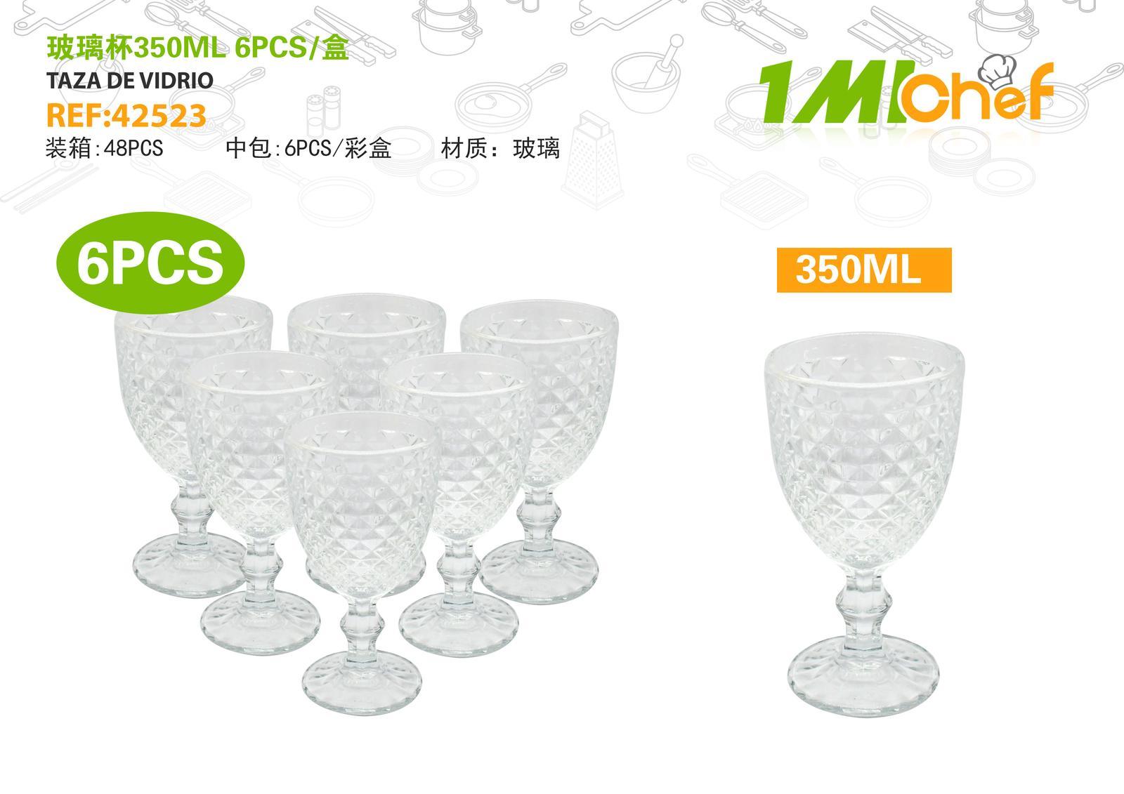 Vaso de vidrio, 350 ml, 6 piezas, ref. 42523