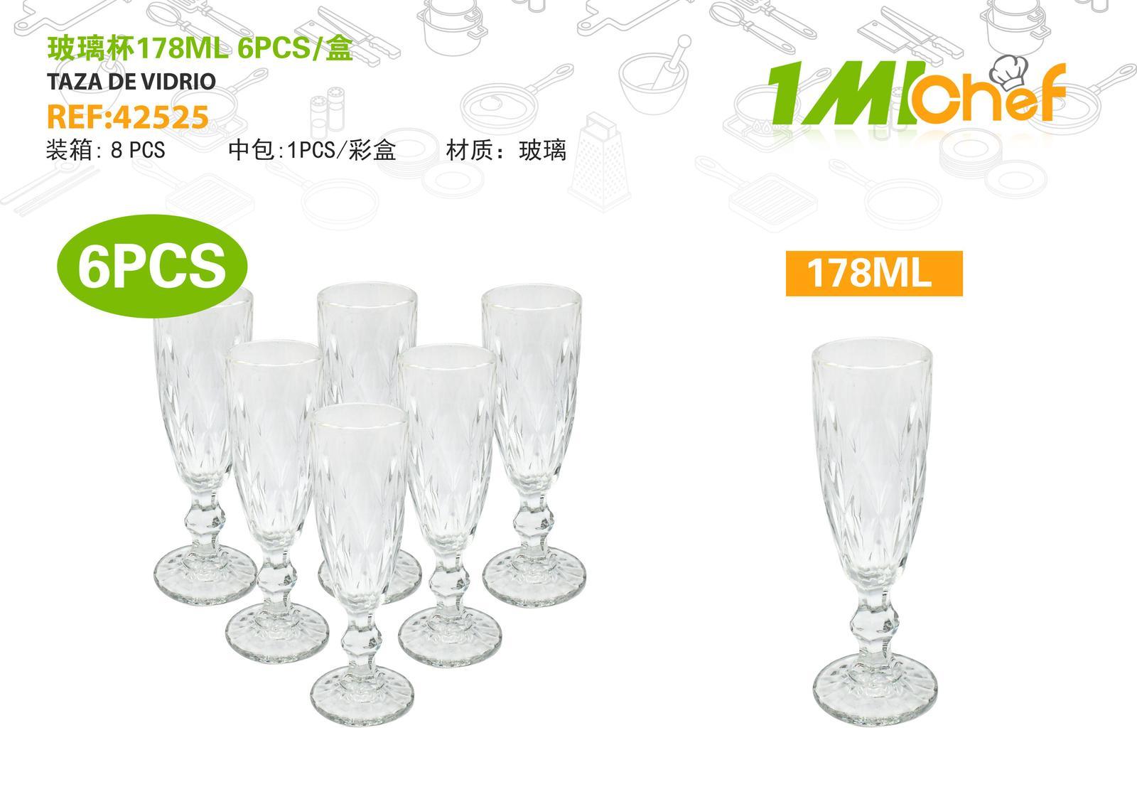 Vaso de vidrio, 178 ml, 6 piezas, ref. 42525