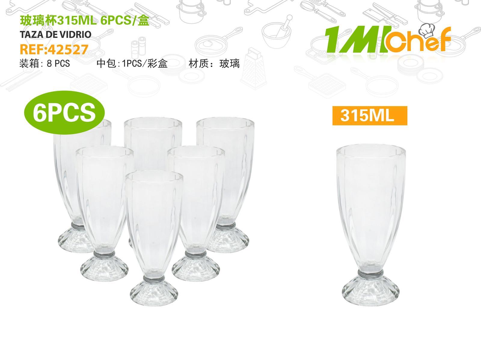 Vaso de vidrio, 315 ml, 6 piezas, ref. 42527