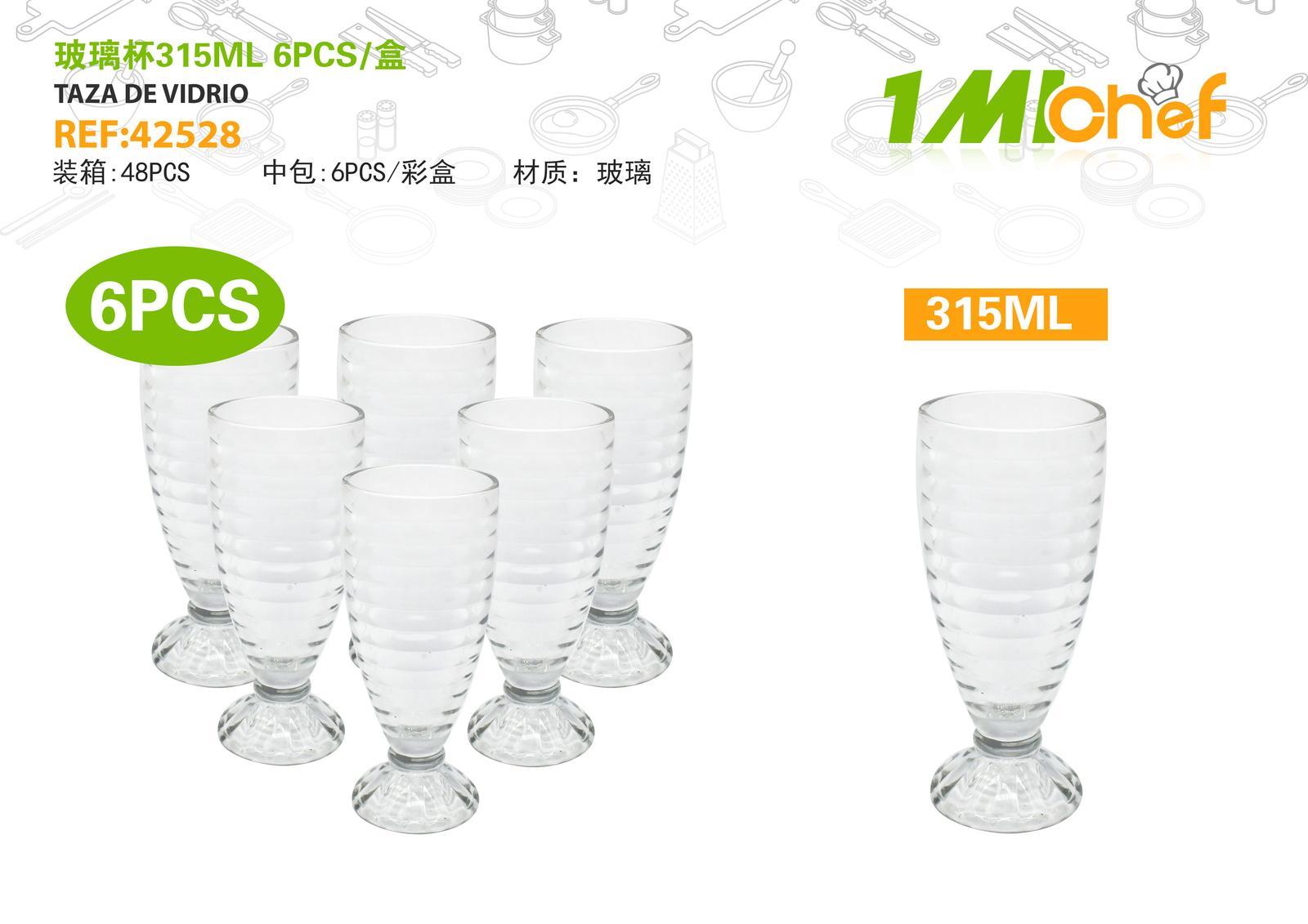 Vaso de vidrio, 315 ml, 6 piezas, ref. 42528