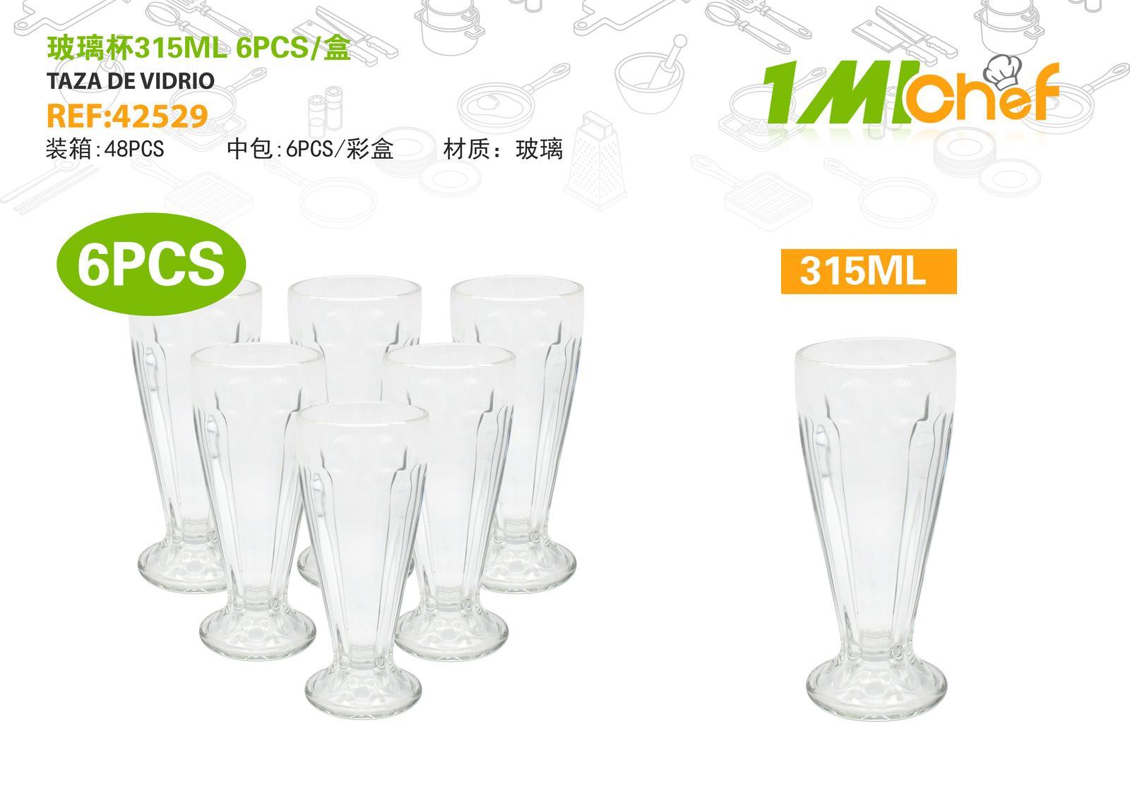 Vaso de vidrio, 315 ml, 6 piezas, ref. 42529