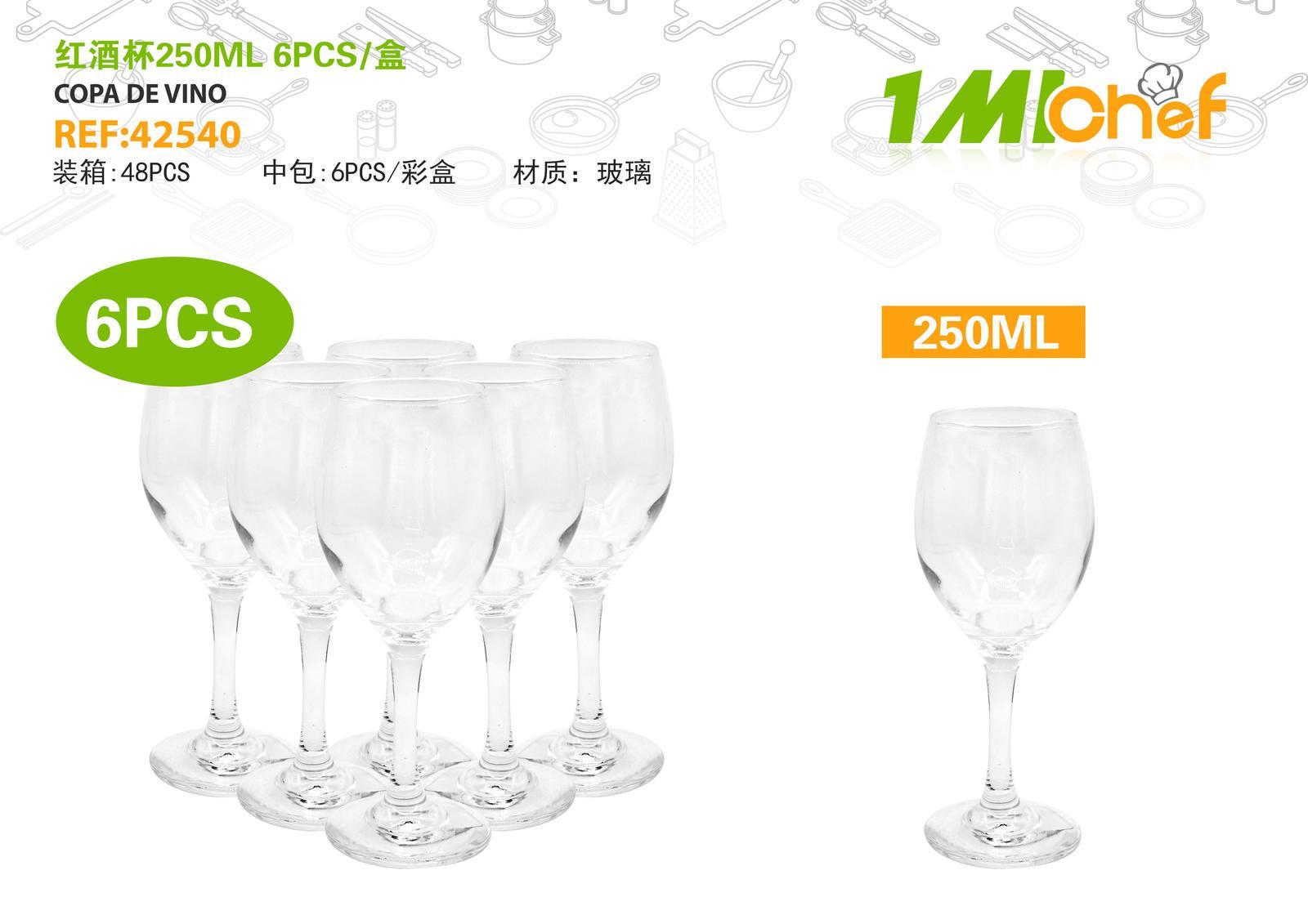 Accesorios para vino, 250 ml, 6 piezas, color rojo, ref. 42540