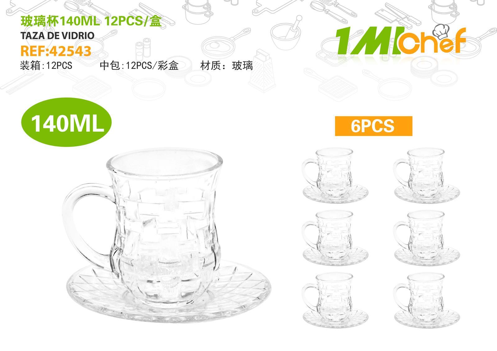 Vaso de vidrio, 140 ml, 12 piezas, ref. 42543