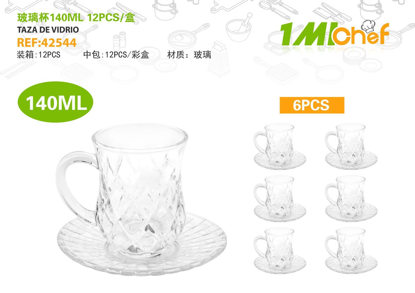 Vaso de vidrio, 140 ml, 12 piezas, ref. 42544