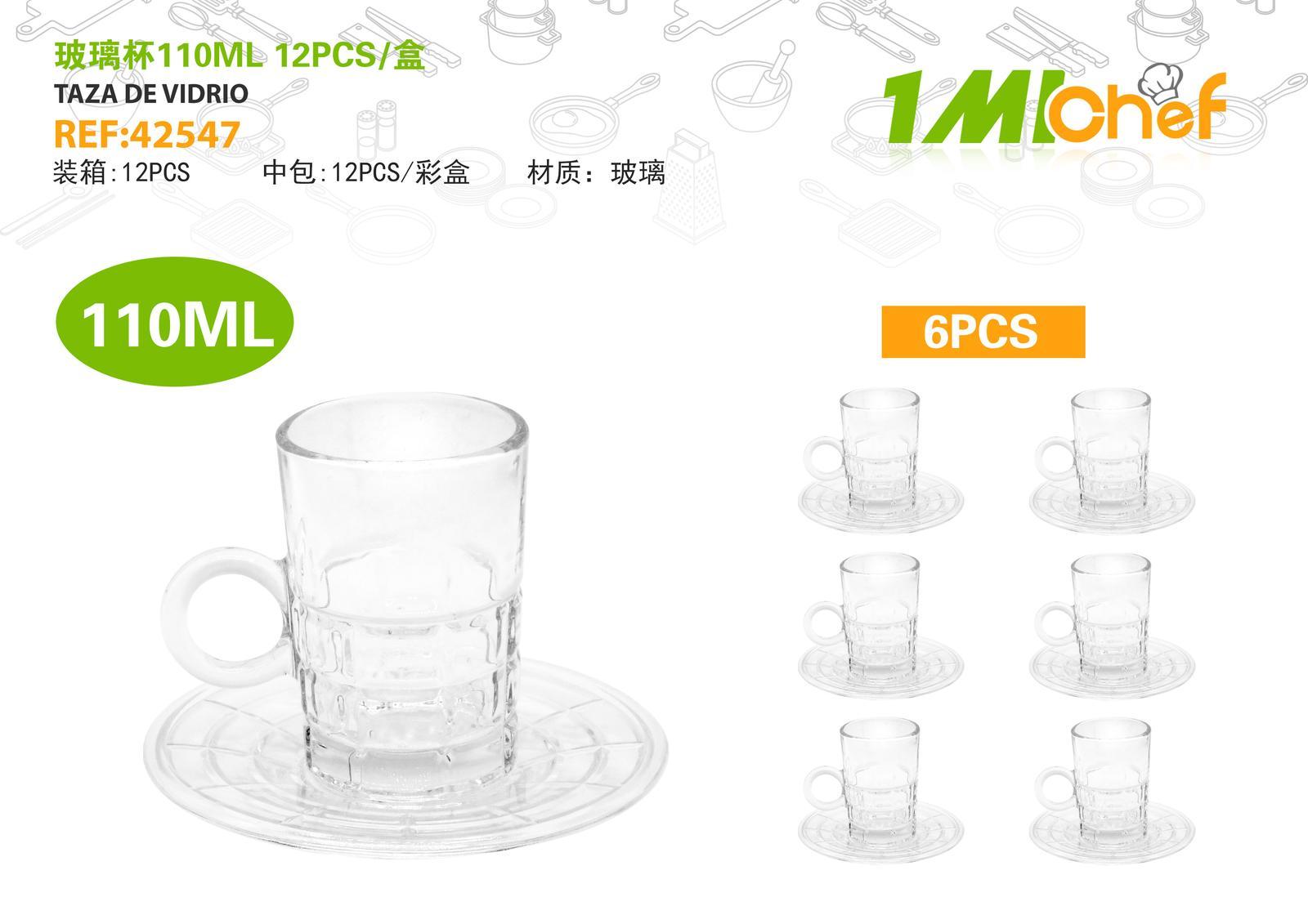 Vaso de vidrio, 110 ml, 12 piezas, ref. 42547