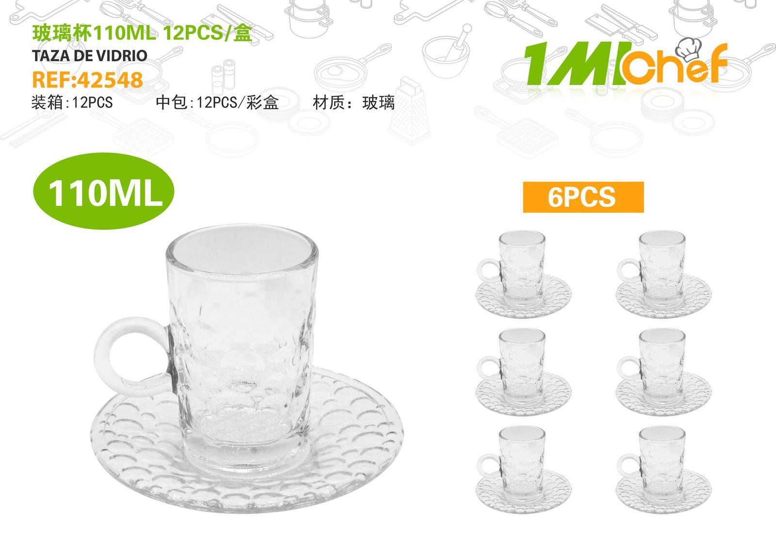 Vaso de vidrio, 110 ml, 12 piezas, ref. 42548