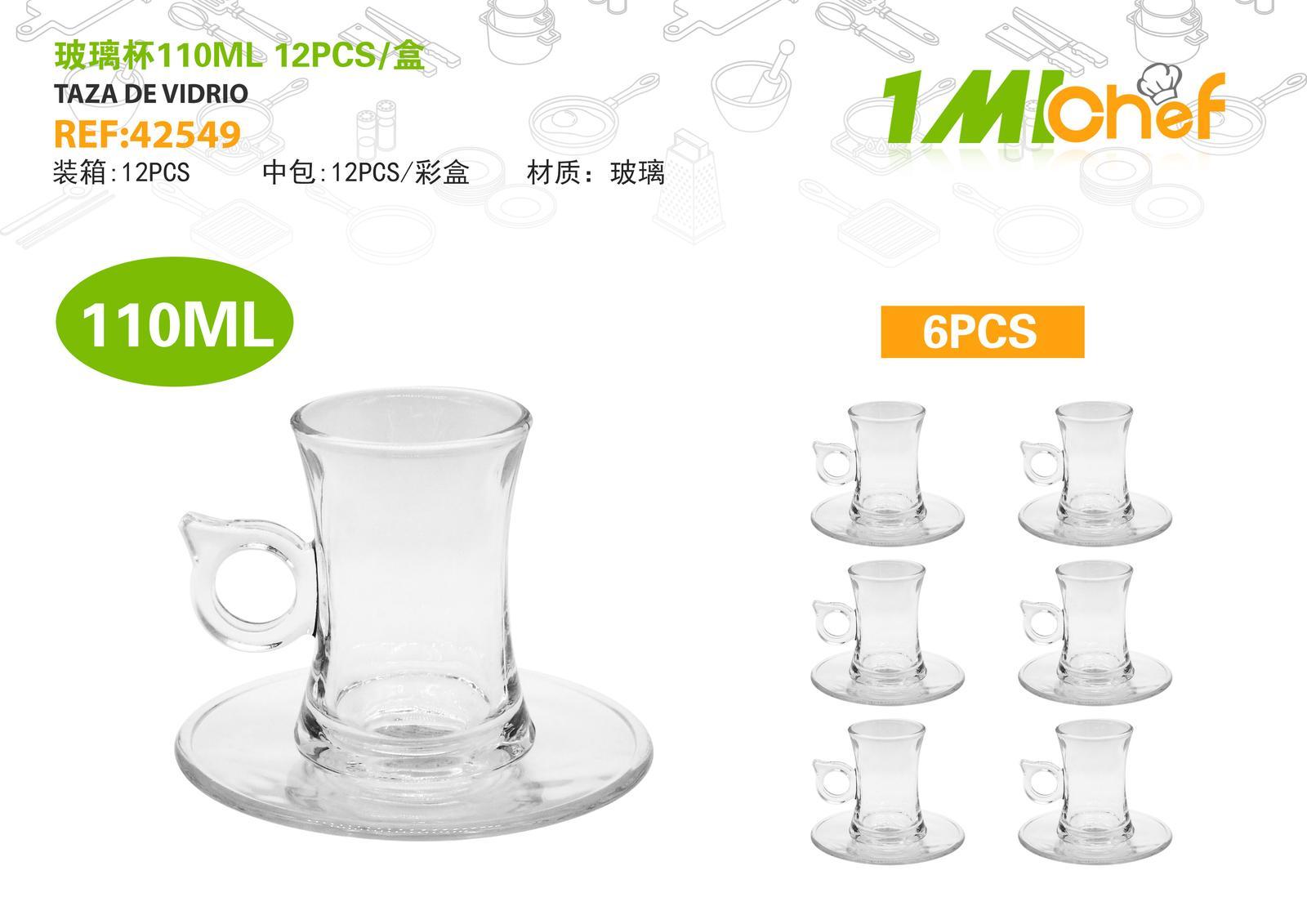 Vaso de vidrio, 110 ml, 12 piezas, ref. 42549