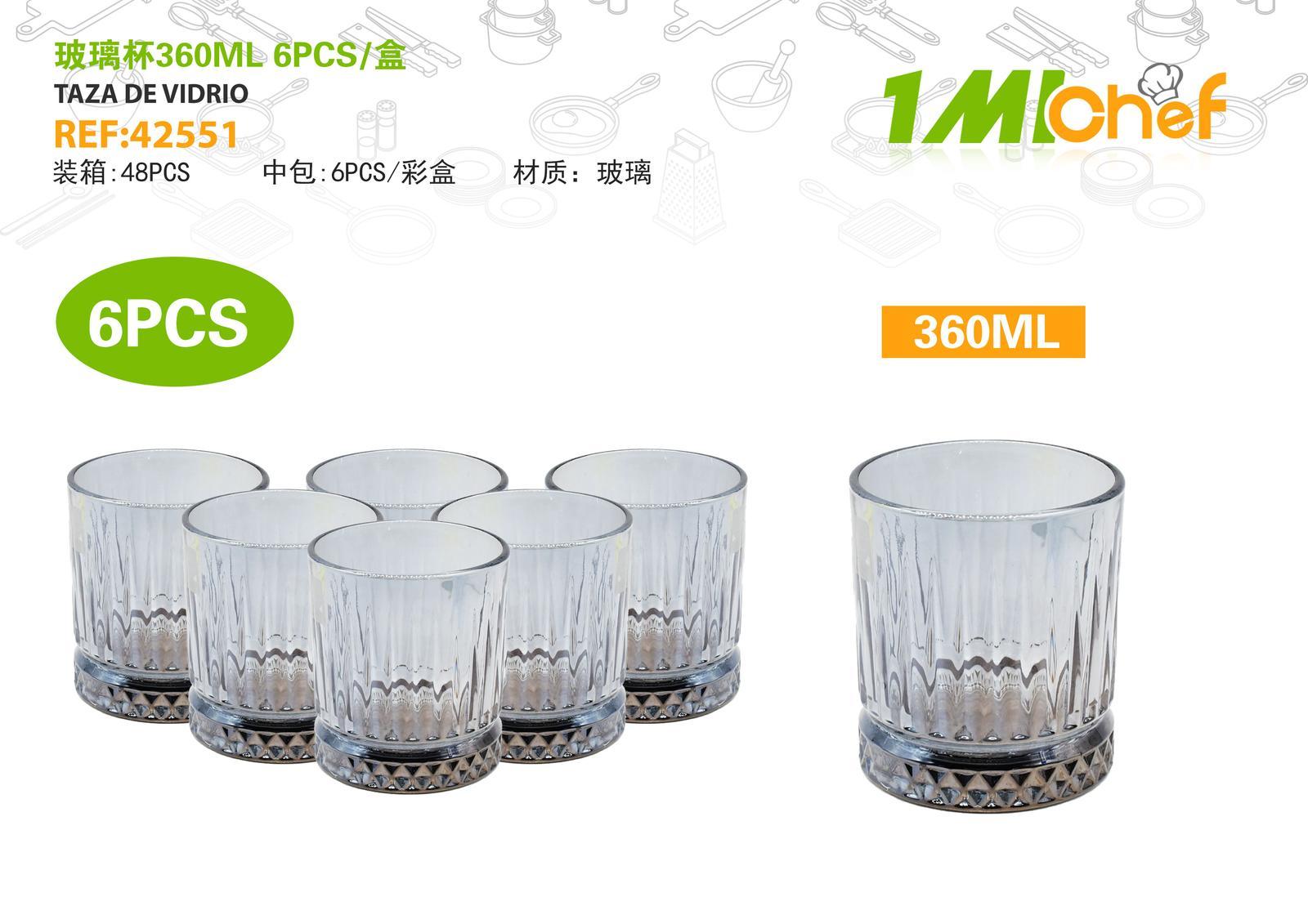 Vaso de vidrio, 360 ml, 6 piezas, ref. 42551