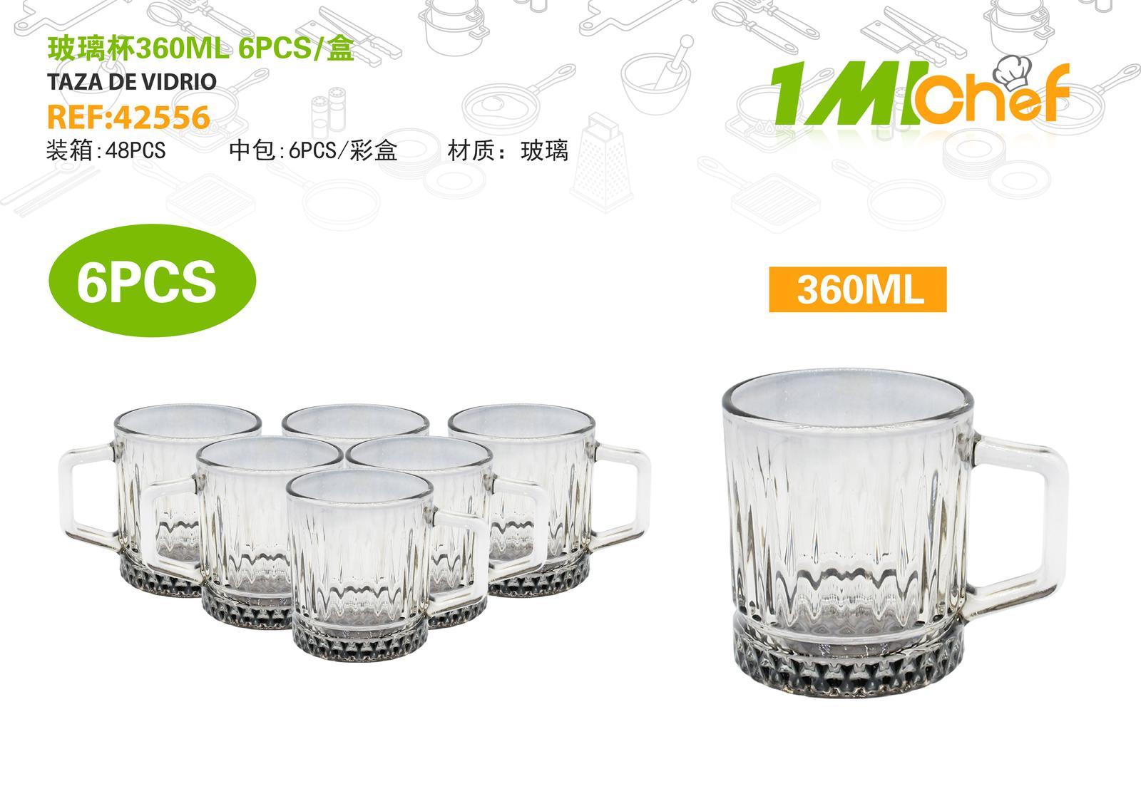 Vaso de vidrio, 360 ml, 6 piezas, ref. 42556