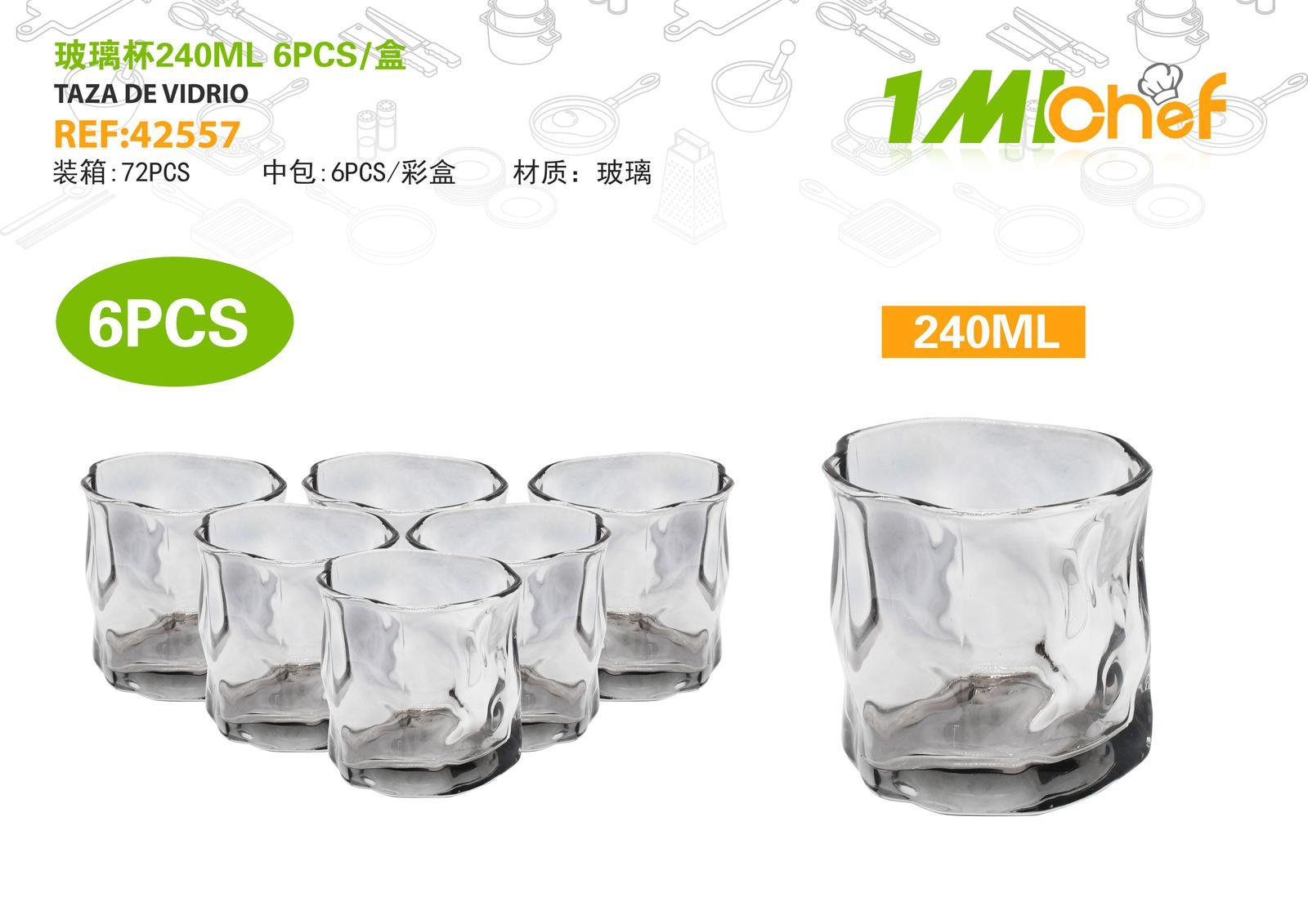 Vaso de vidrio, 240 ml, 6 piezas, ref. 42557