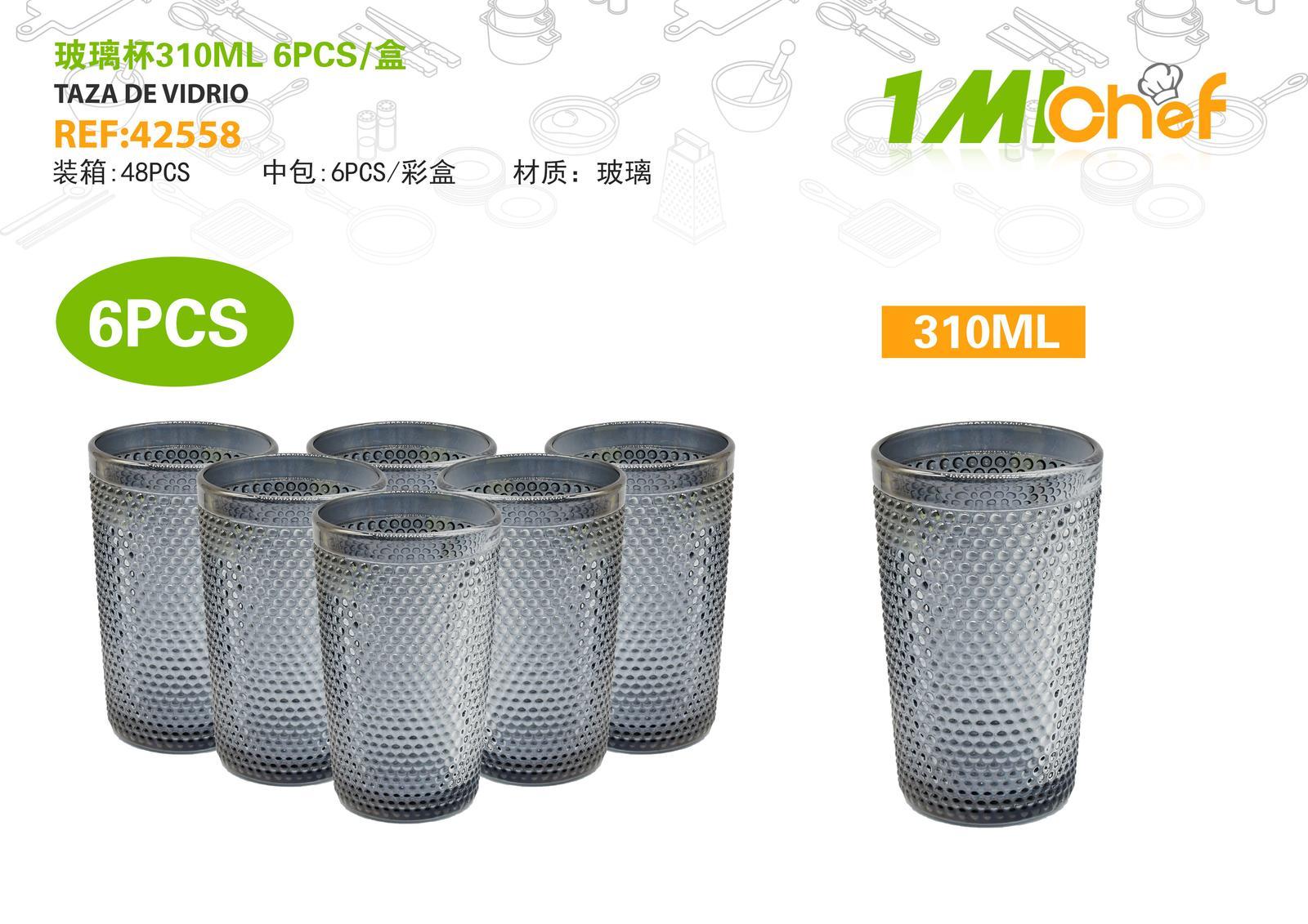 Vaso de vidrio, 310 ml, 6 piezas, ref. 42558