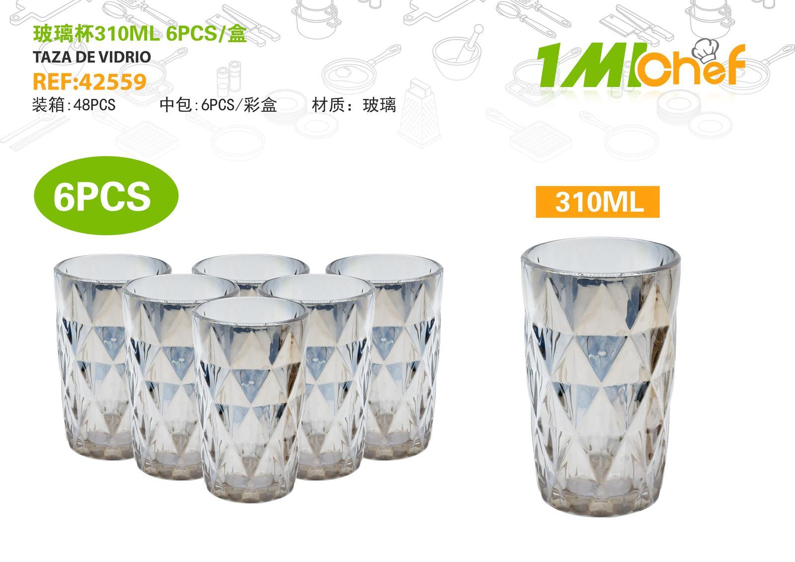Vaso de vidrio, 310 ml, 6 piezas, ref. 42559