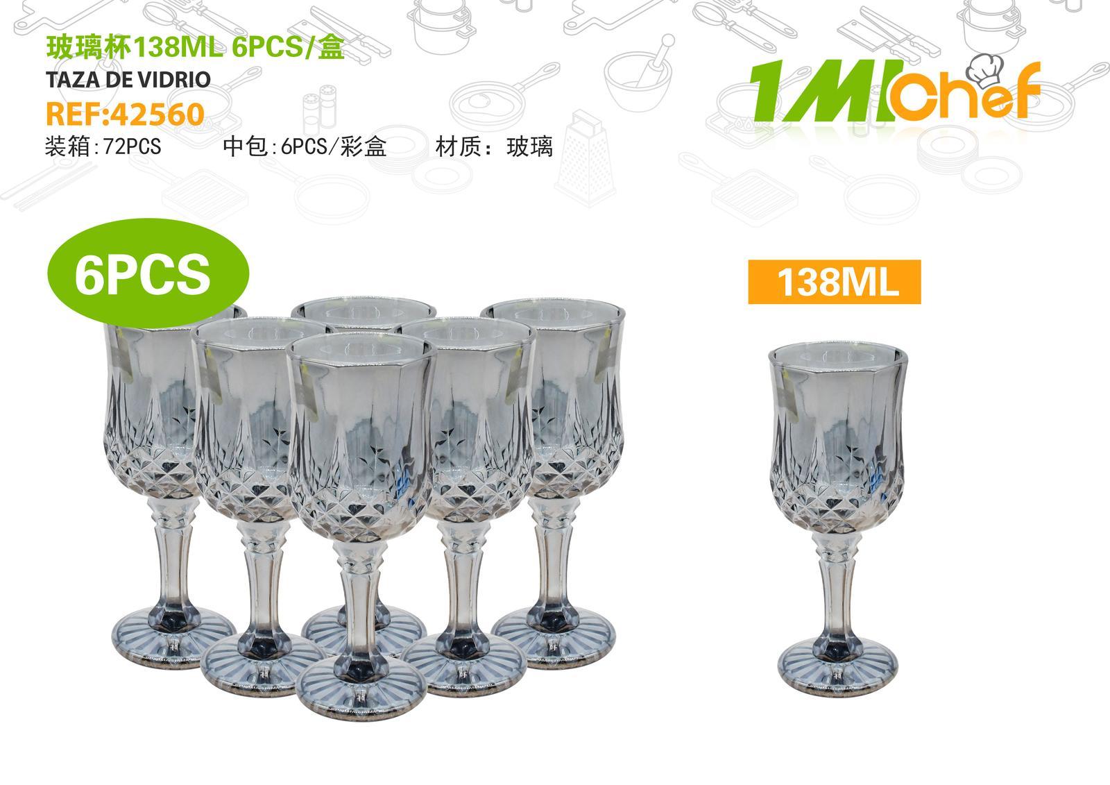 Vaso de vidrio, 138 ml, 6 piezas, ref. 42560