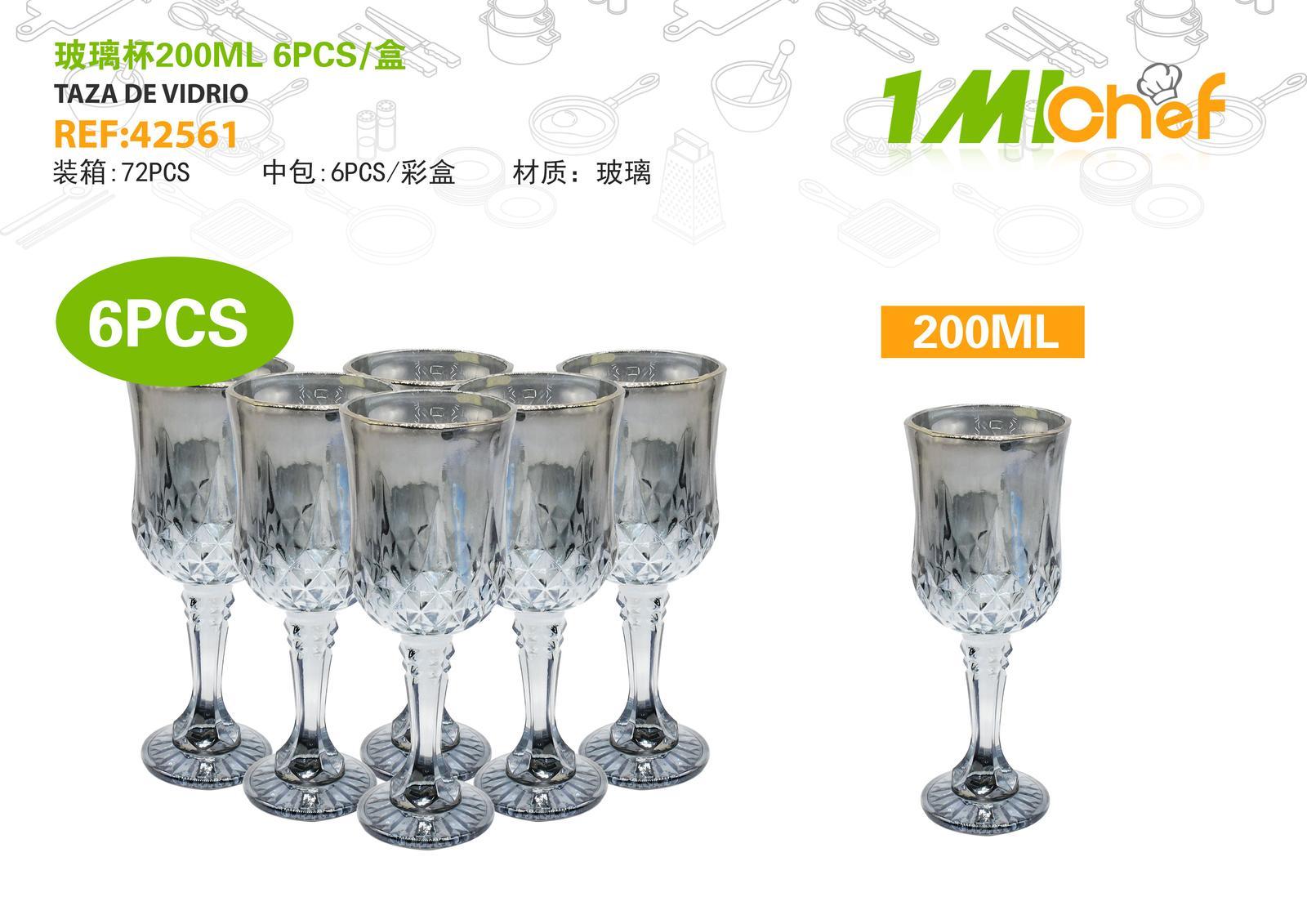 Vaso de vidrio, 200 ml, 6 piezas, ref. 42561