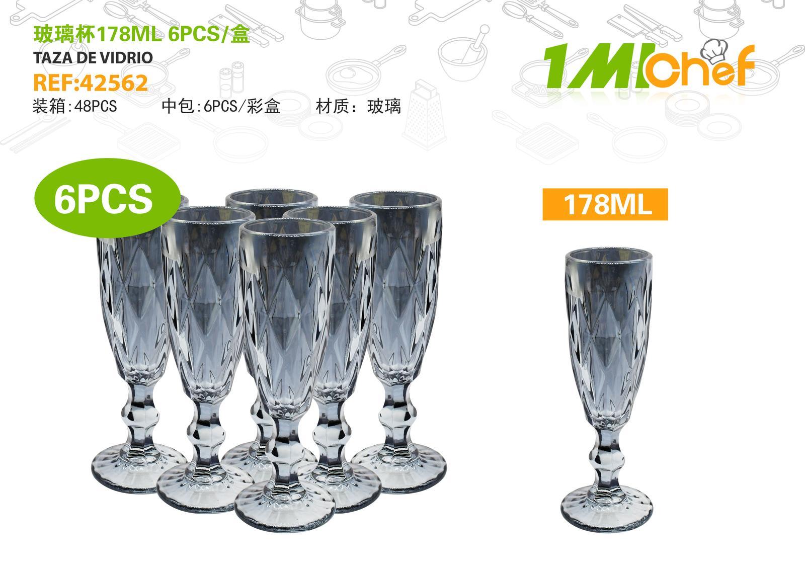 Vaso de vidrio, 178 ml, 6 piezas, ref. 42562