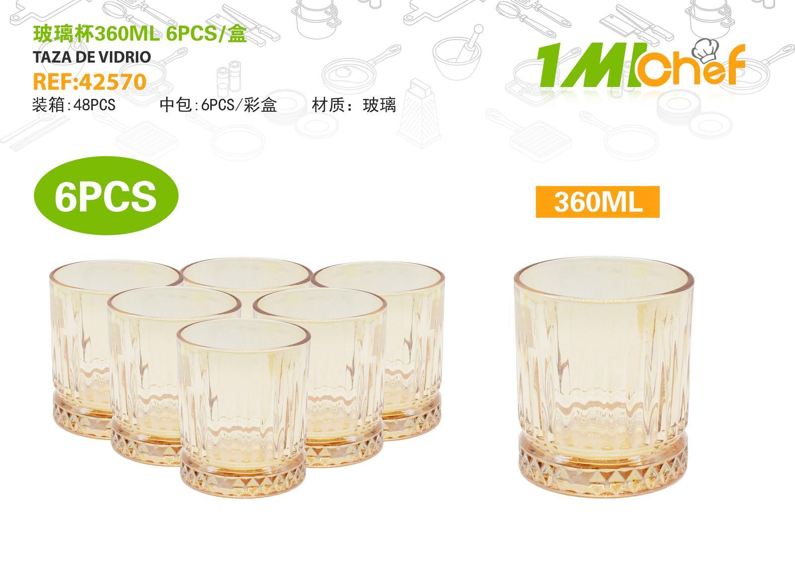 Vaso de vidrio, 360 ml, 6 piezas, ref. 42570