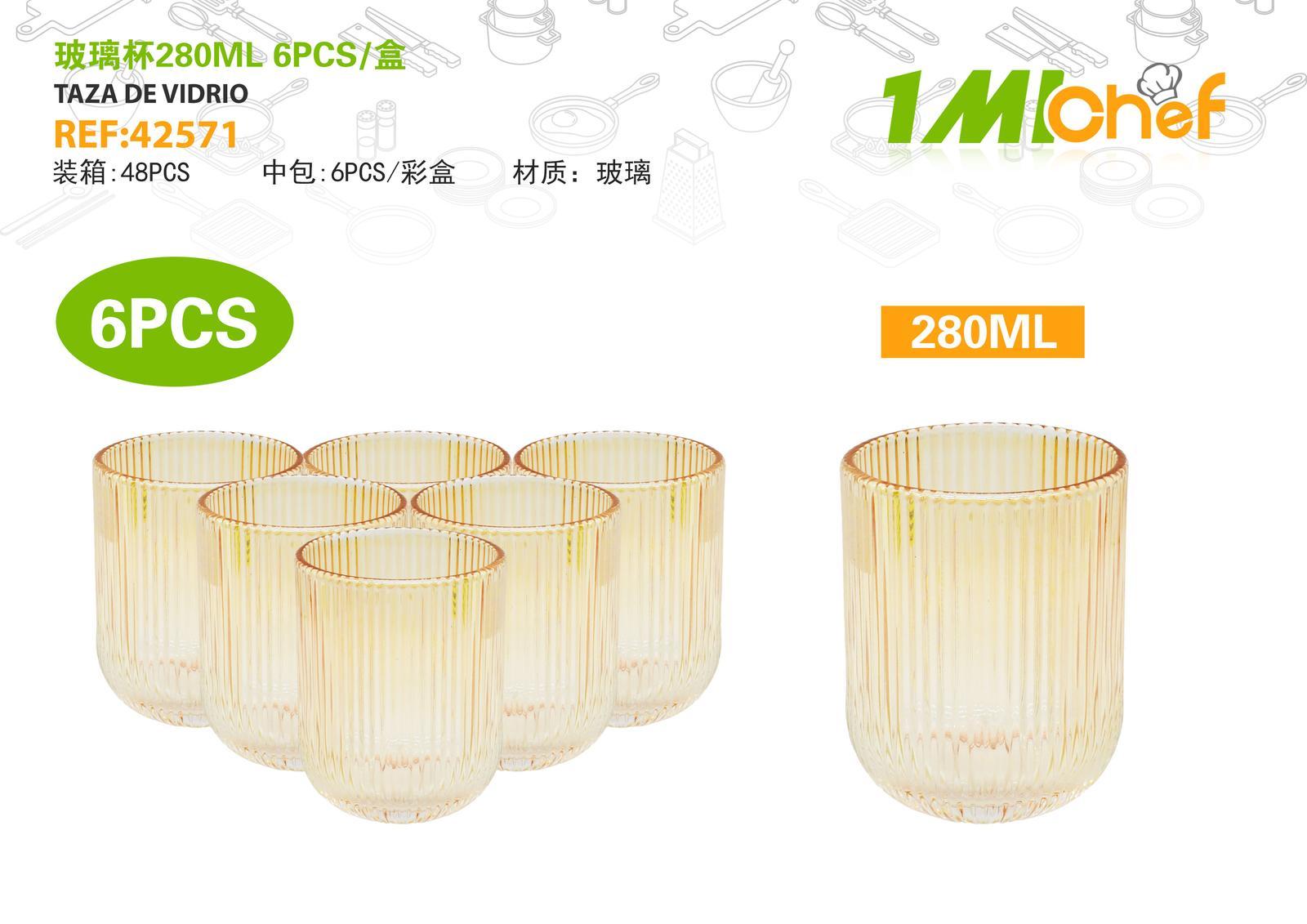 Vaso de vidrio, 280 ml, 6 piezas, ref. 42571