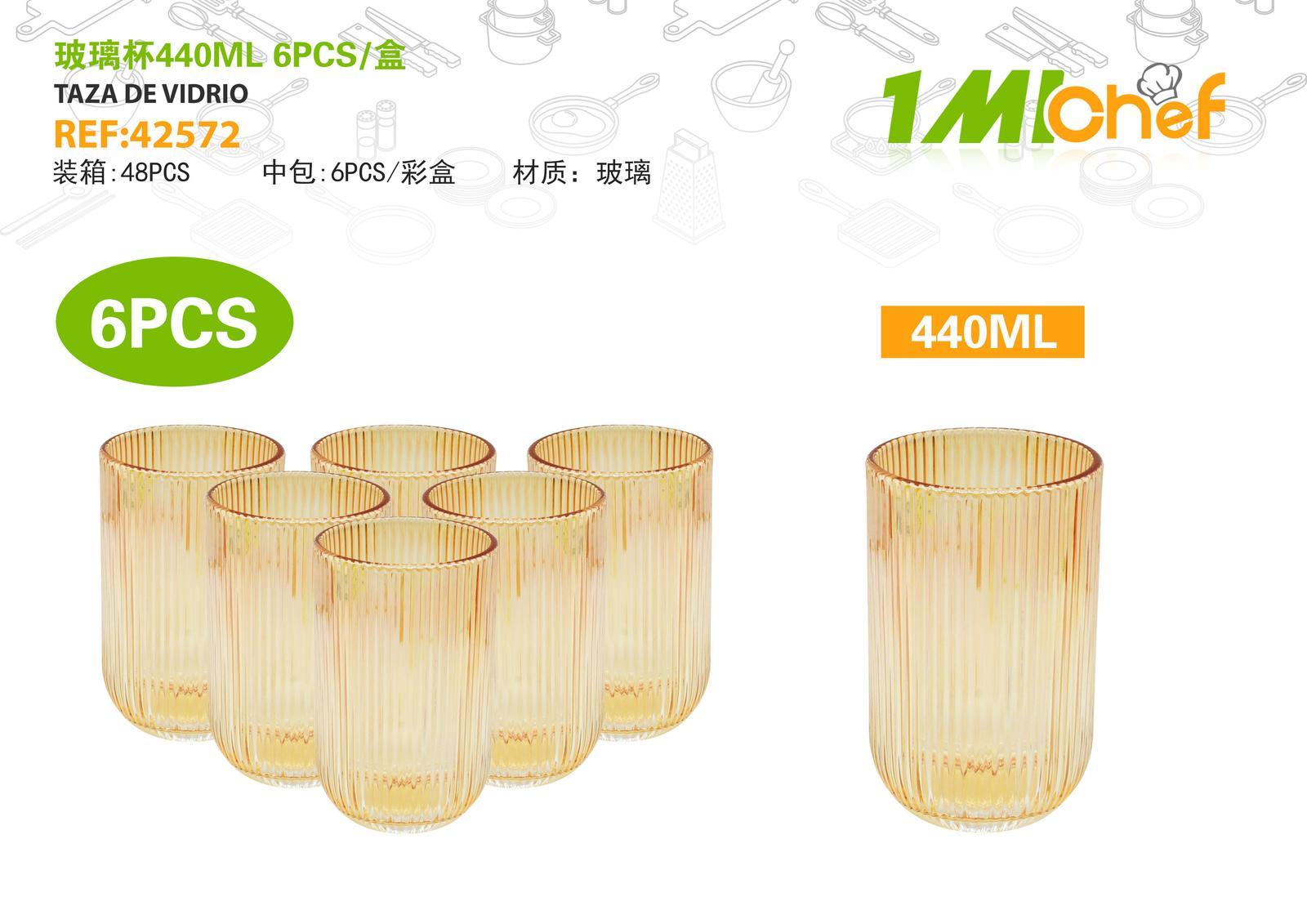 Vaso de vidrio, 440 ml, 6 piezas, ref. 42572