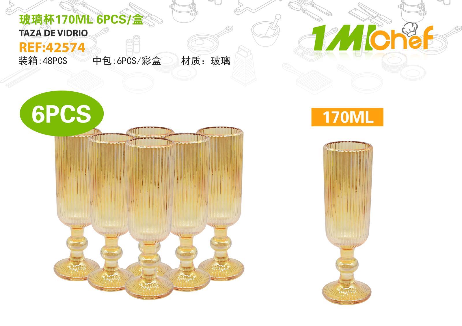 Vaso de vidrio, 170 ml, 6 piezas, ref. 42574