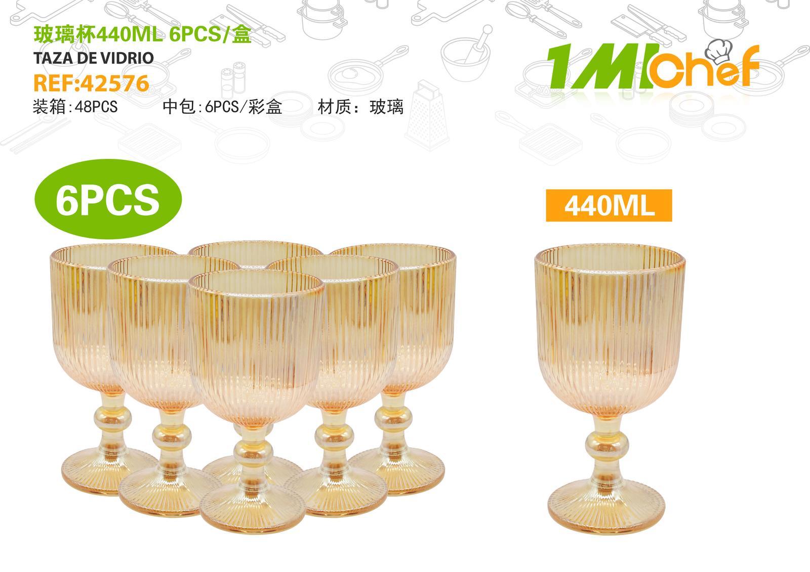 Vaso de vidrio, 440 ml, 6 piezas, ref. 42576