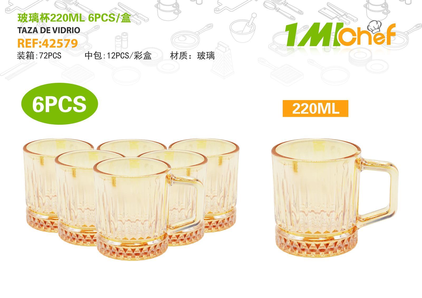 Vaso de vidrio, 220 ml, 6 piezas, ref. 42579