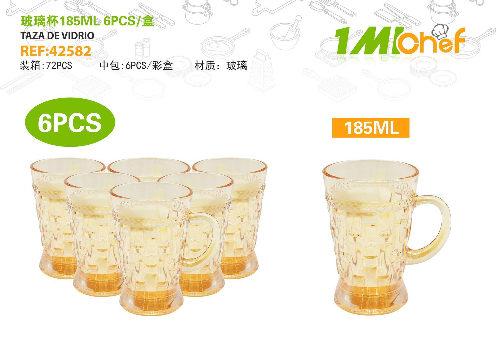 Vaso de vidrio, 185 ml, 6 piezas, ref. 42582