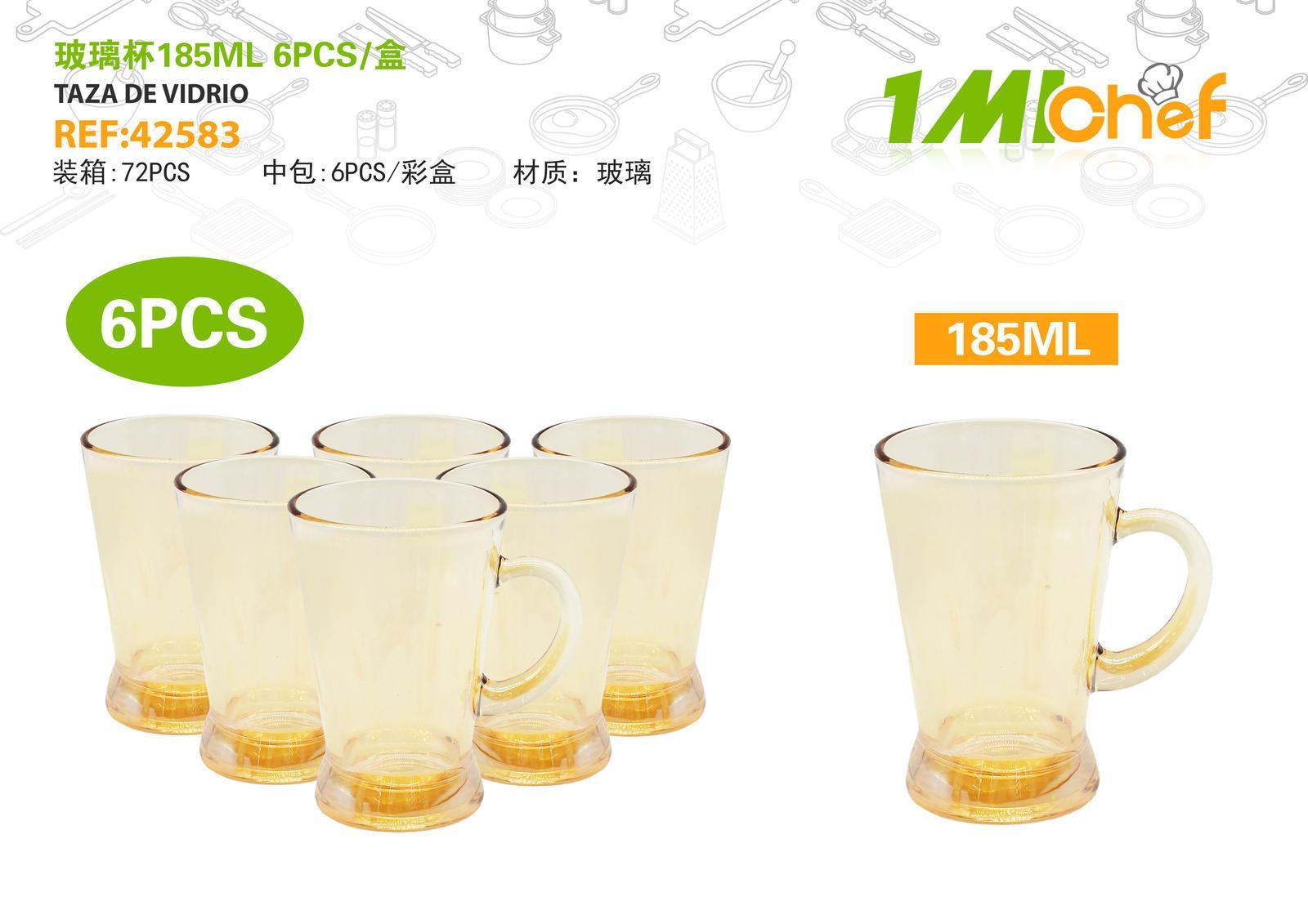 Vaso de vidrio, 185 ml, 6 piezas, ref. 42583