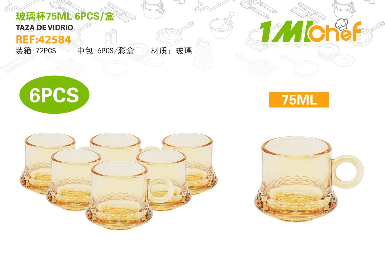 Vaso de vidrio, 75 ml, 6 piezas, ref. 42584