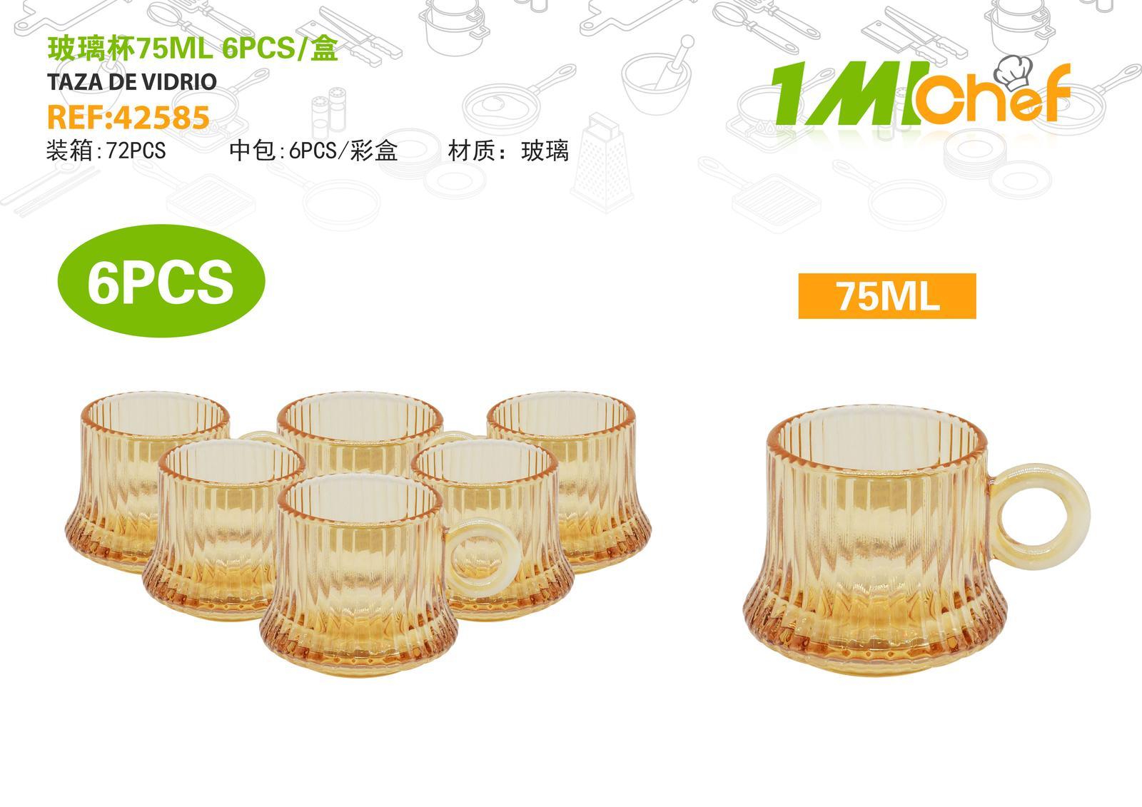 Vaso de vidrio, 75 ml, 6 piezas, ref. 42585