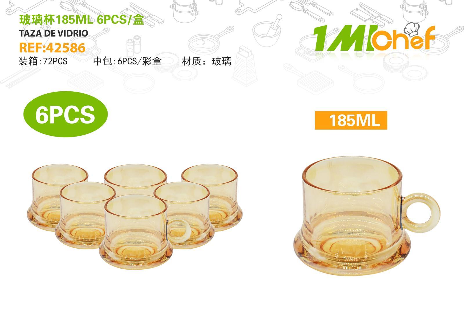 Vaso de vidrio, 185 ml, 6 piezas, ref. 42586