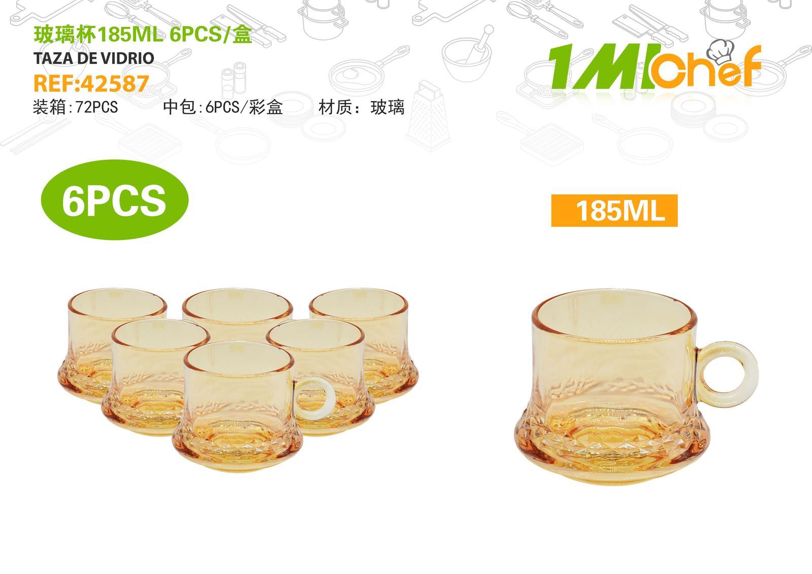 Vaso de vidrio, 185 ml, 6 piezas, ref. 42587