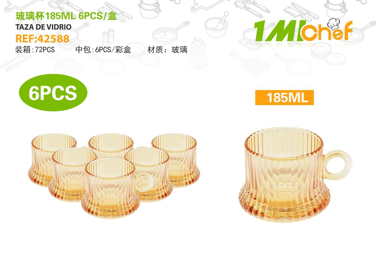 Vaso de vidrio, 185 ml, 6 piezas, ref. 42588