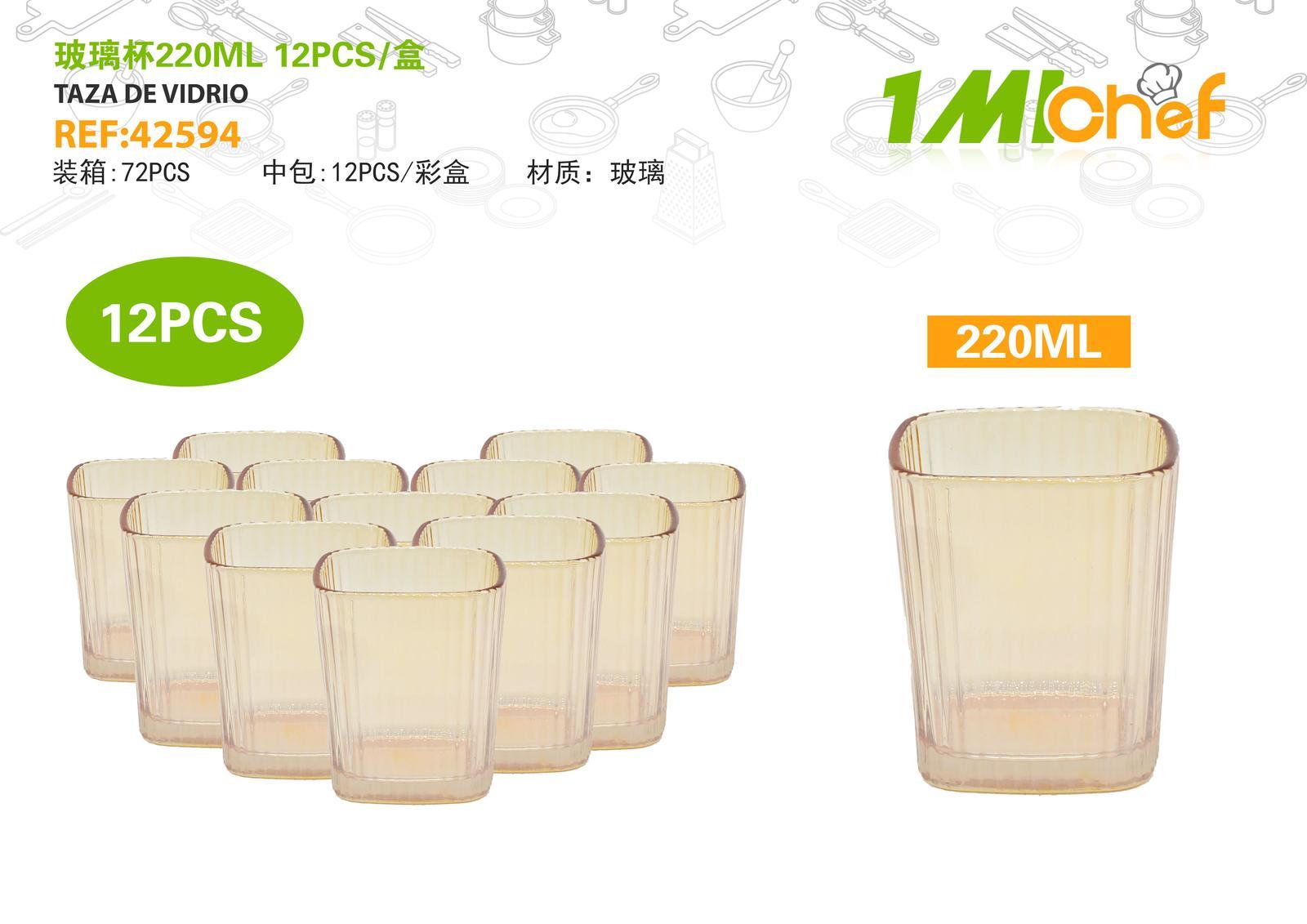 Vaso de vidrio, 220 ml, 12 piezas, ref. 42594