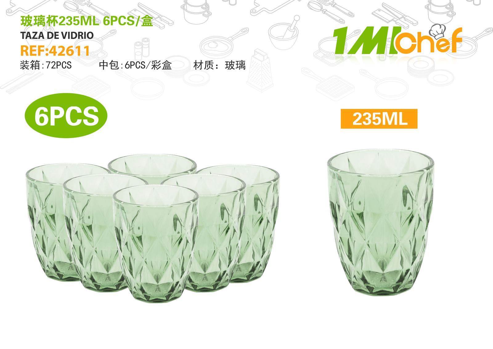 Vaso de vidrio, 235 ml, 6 piezas, ref. 42611