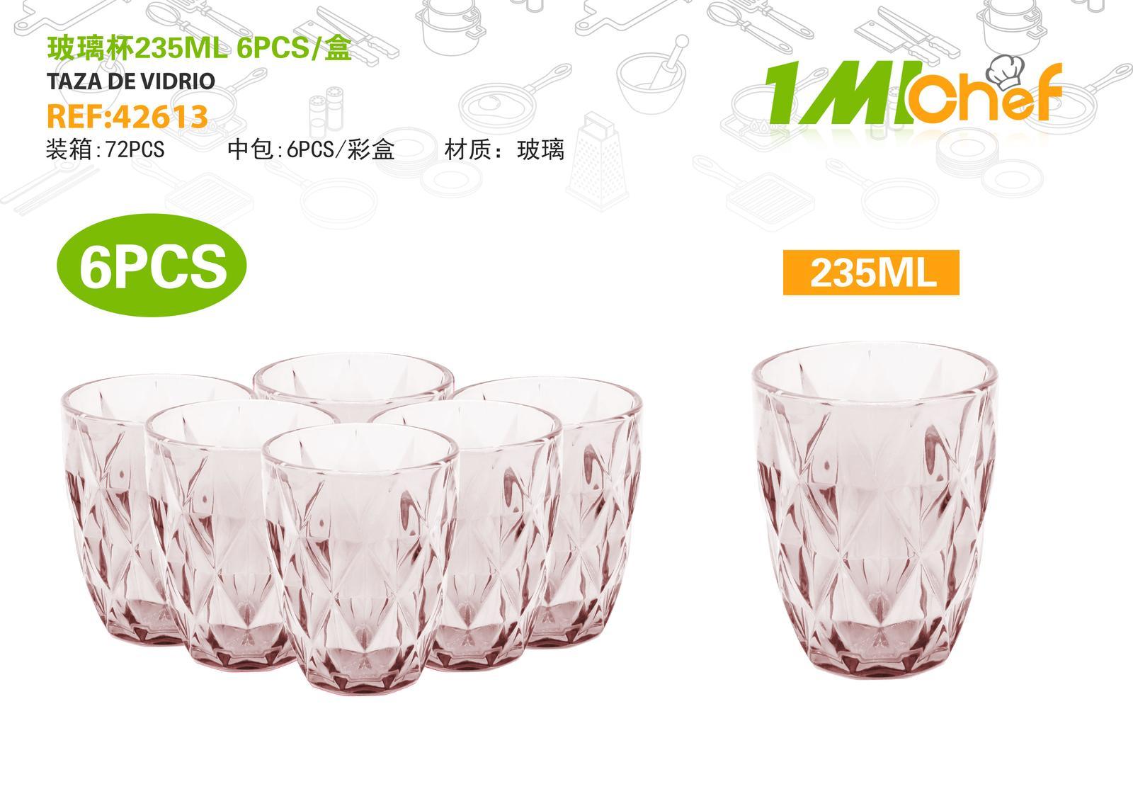 Vaso de vidrio, 235 ml, 6 piezas, ref. 42613