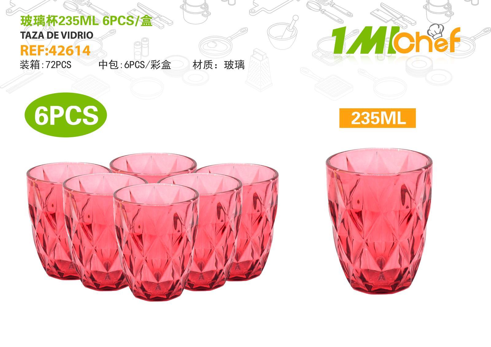 Vaso de vidrio, 235 ml, 6 piezas, ref. 42614
