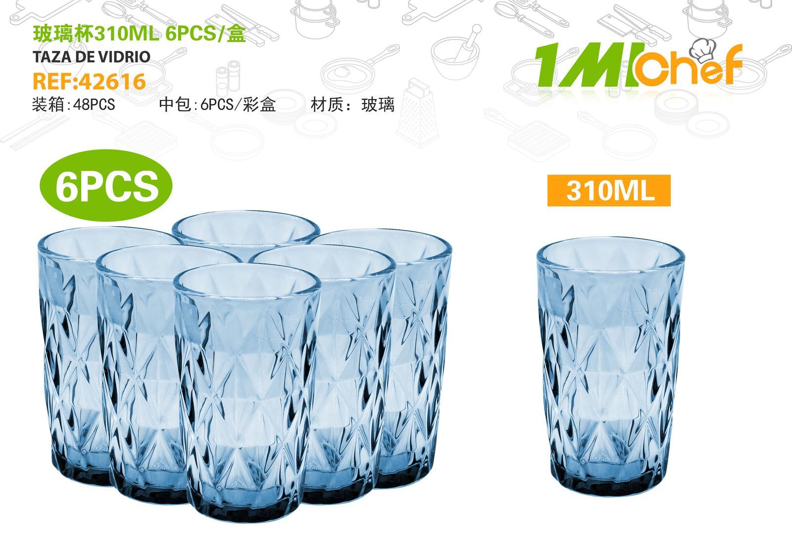 Vaso de vidrio, 310 ml, 6 piezas, ref. 42616