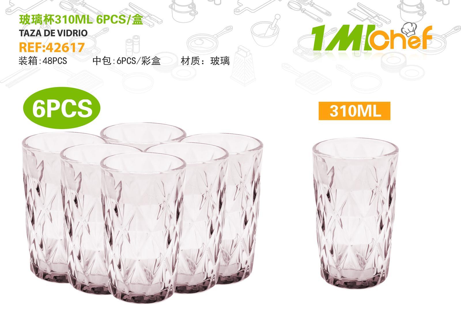 Vaso de vidrio, 310 ml, 6 piezas, ref. 42617