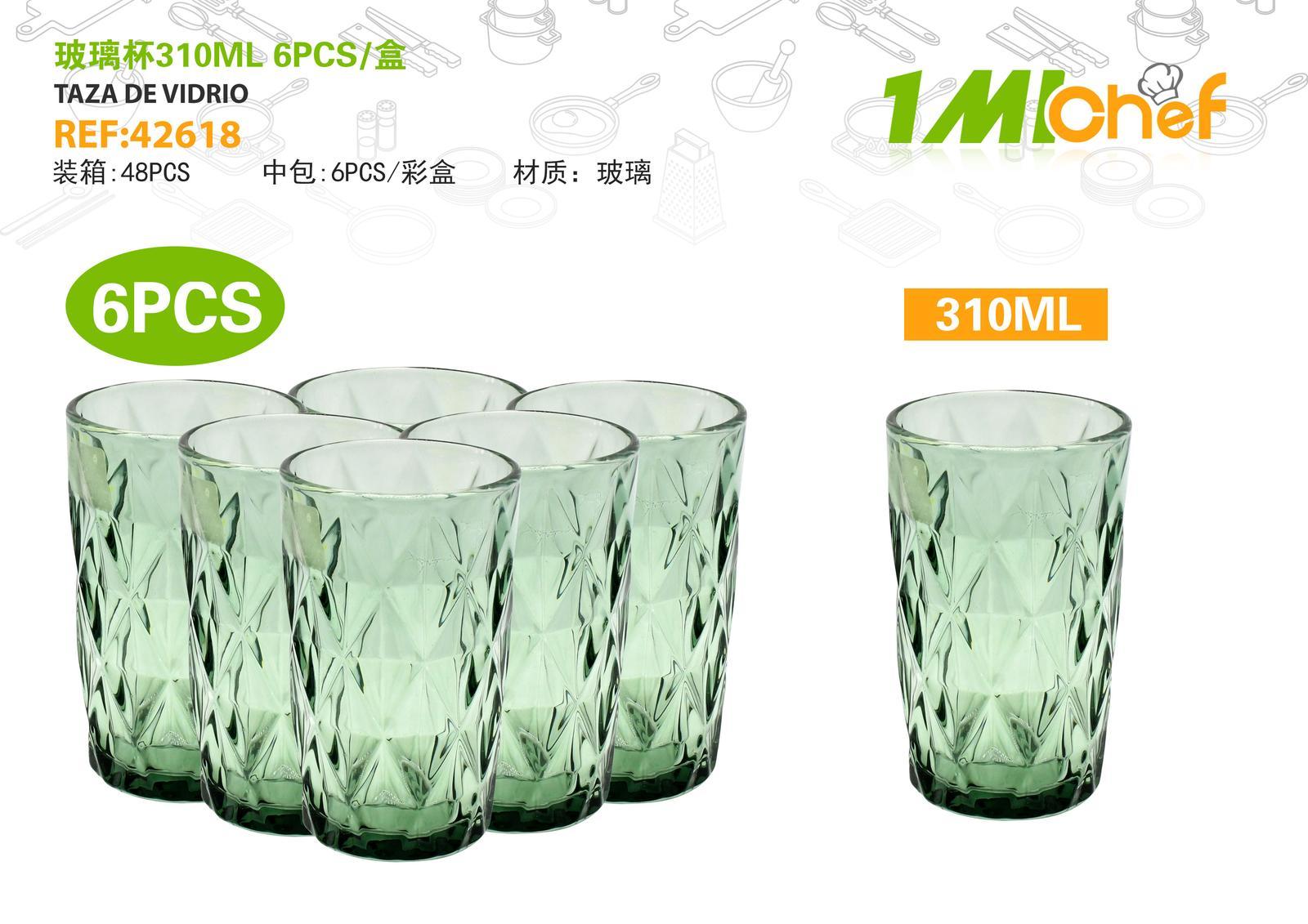 Vaso de vidrio, 310 ml, 6 piezas, ref. 42618