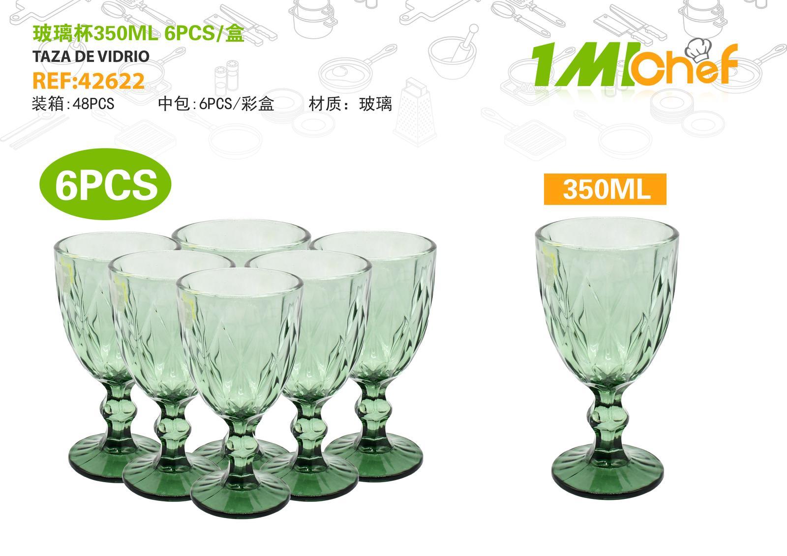 Vaso de vidrio, 350 ml, 6 piezas, ref. 42622