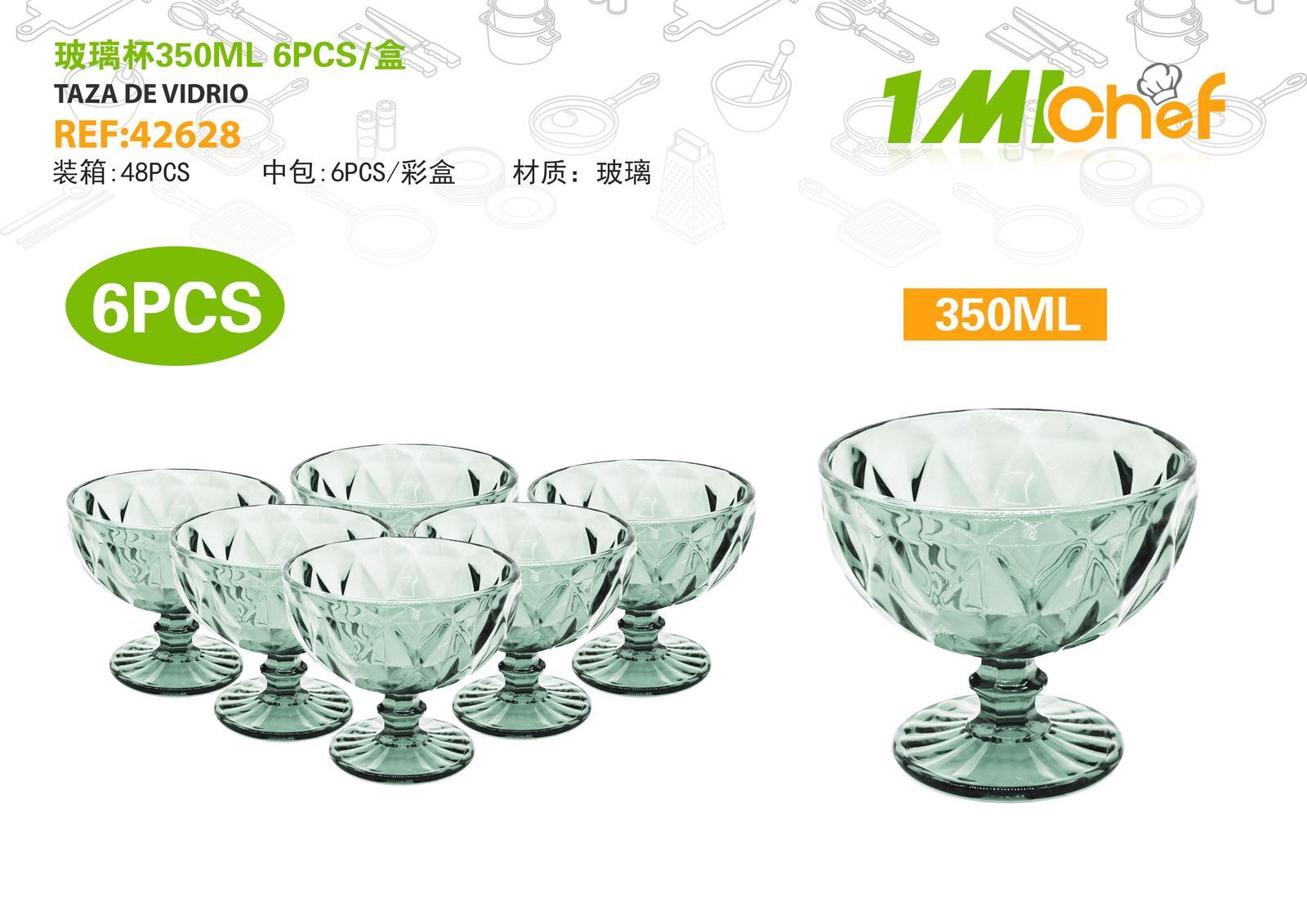 Vaso de vidrio, 350 ml, 6 piezas, ref. 42628